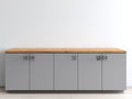 Buffet - Bois d'ingénierie - 205 x 45 x 82 cm - Gris moyen-Bois naturel - Style contemporain