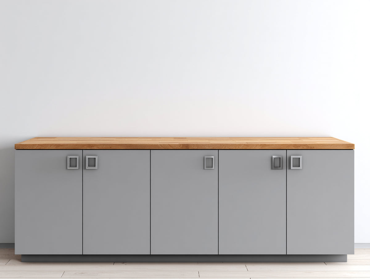 Buffet - Bois d'ingénierie - 205 x 45 x 82 cm - Gris moyen-Bois naturel - Style contemporain