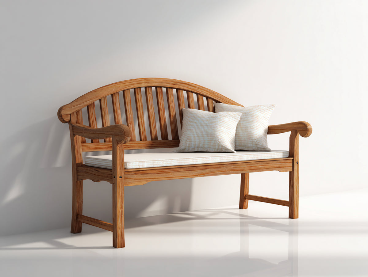 Banc de jardin - Bois-Tissu - 126x60x88 cm - Bois naturel-Crème - Style classique