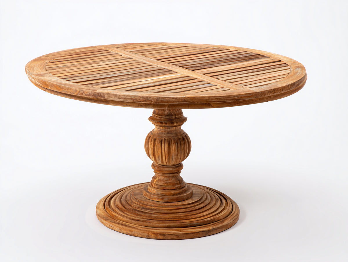Table de jardin - Bois - 112x112x75 cm - Brun naturel - Style traditionnel sculpté