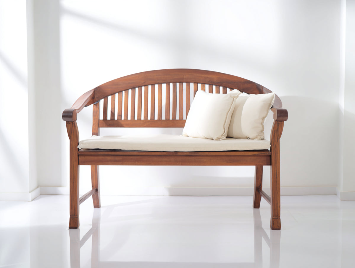 Banc de jardin - Bois-Tissu - 120x58x88 cm - Marron-Crème - Style classique