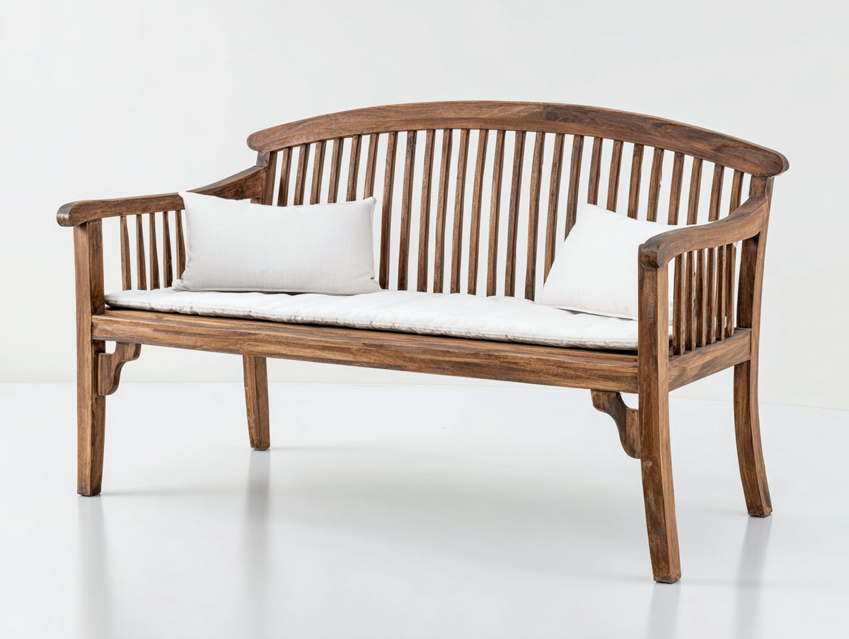 Banc de jardin - Bois-Tissu - 138x62x90 cm - Marron-Crème - Style classique rustique
