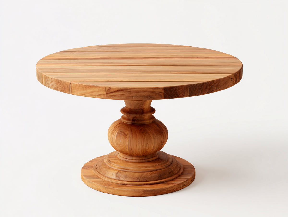 Table de jardin - Bois - 108x108x75 cm - Bois miel - Style traditionnel sculpté