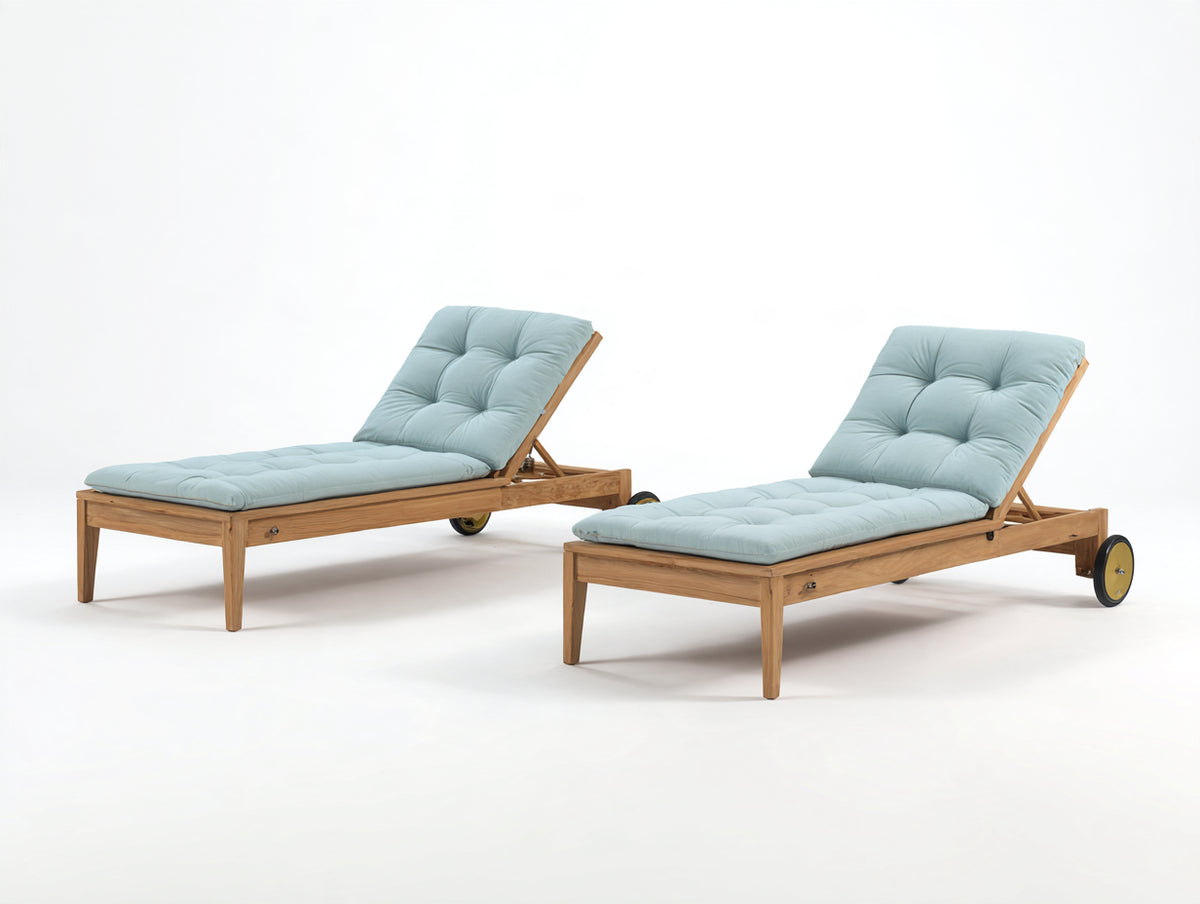Bain de soleil - Bois-Tissu - 196x68x88 cm - Bleu brume-Bois naturel - Style minimaliste