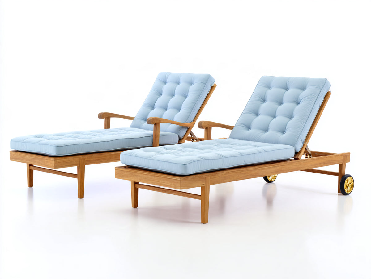 Bain de soleil - Bois-Tissu - 198x70x91 cm - Bleu clair-Bois naturel - Style contemporain