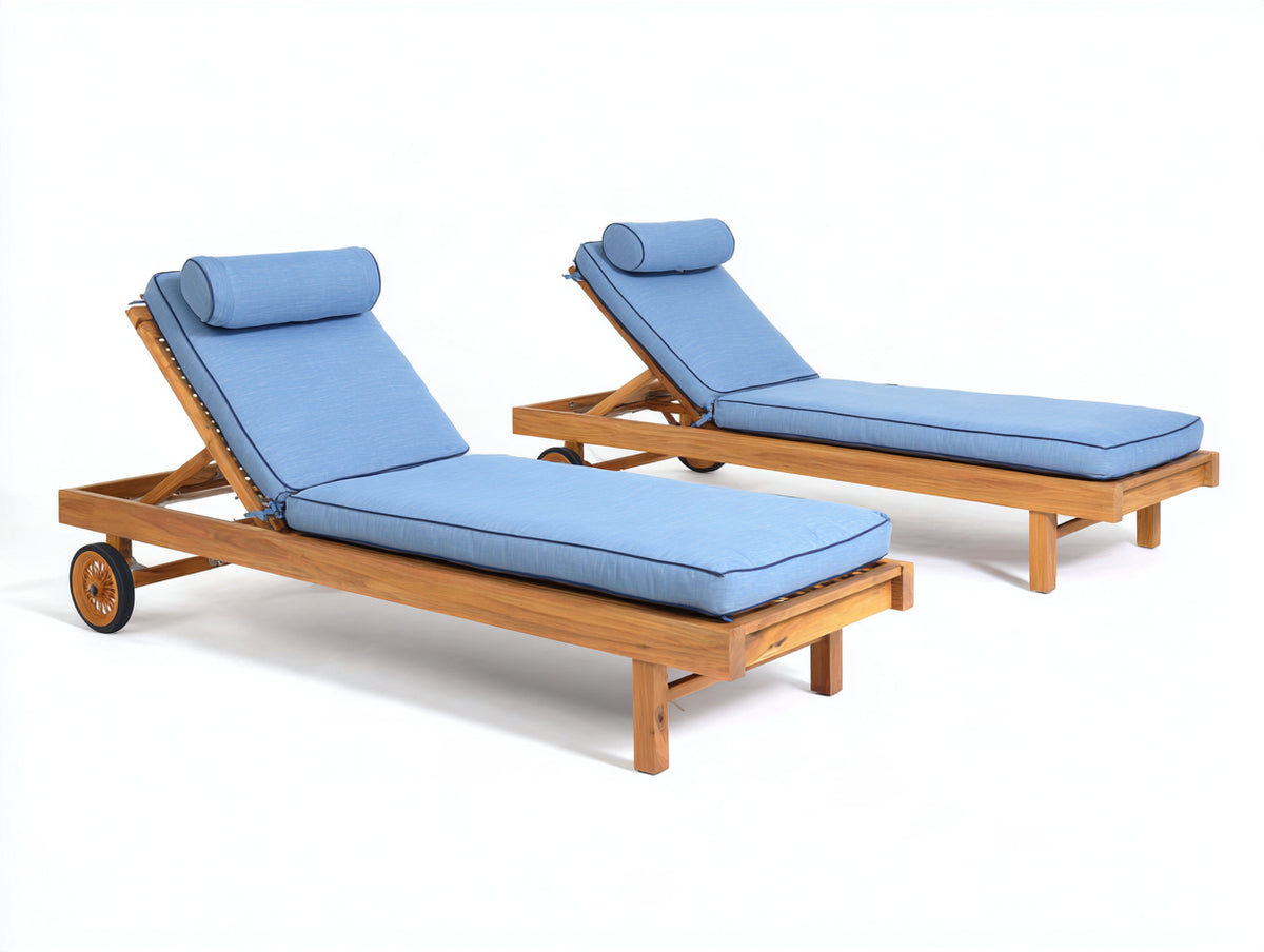 Bain de soleil - Bois-Tissu - 200x71x90 cm - Bleu ciel-Bois naturel - Style épuré