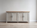 Buffet - Bois - 160 x 42 x 82 cm - Blanc vieilli-Bois naturel - Style rustique