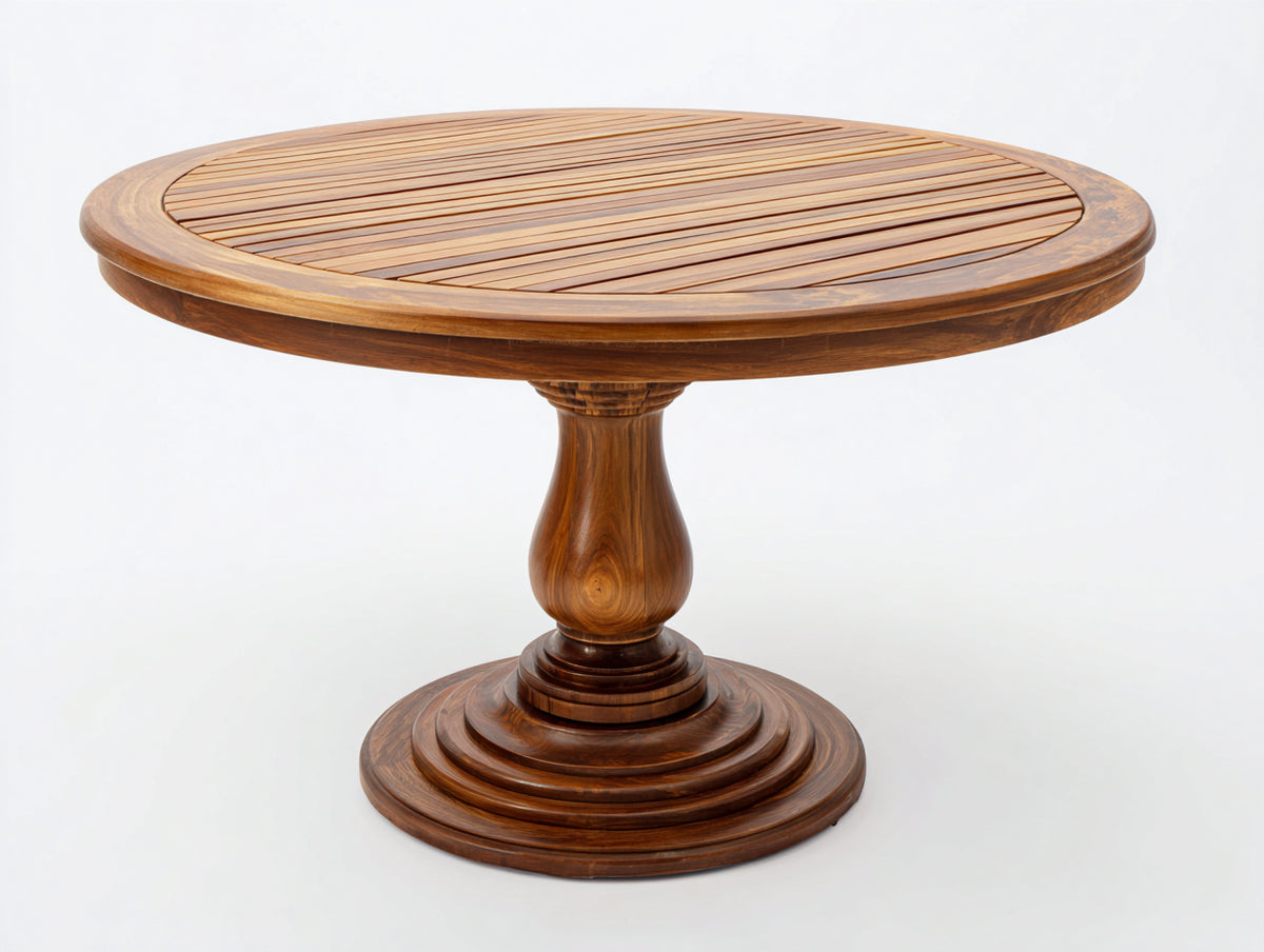 Table de jardin - Bois - 112x112x75 cm - Brun foncé - Style classique sculpté