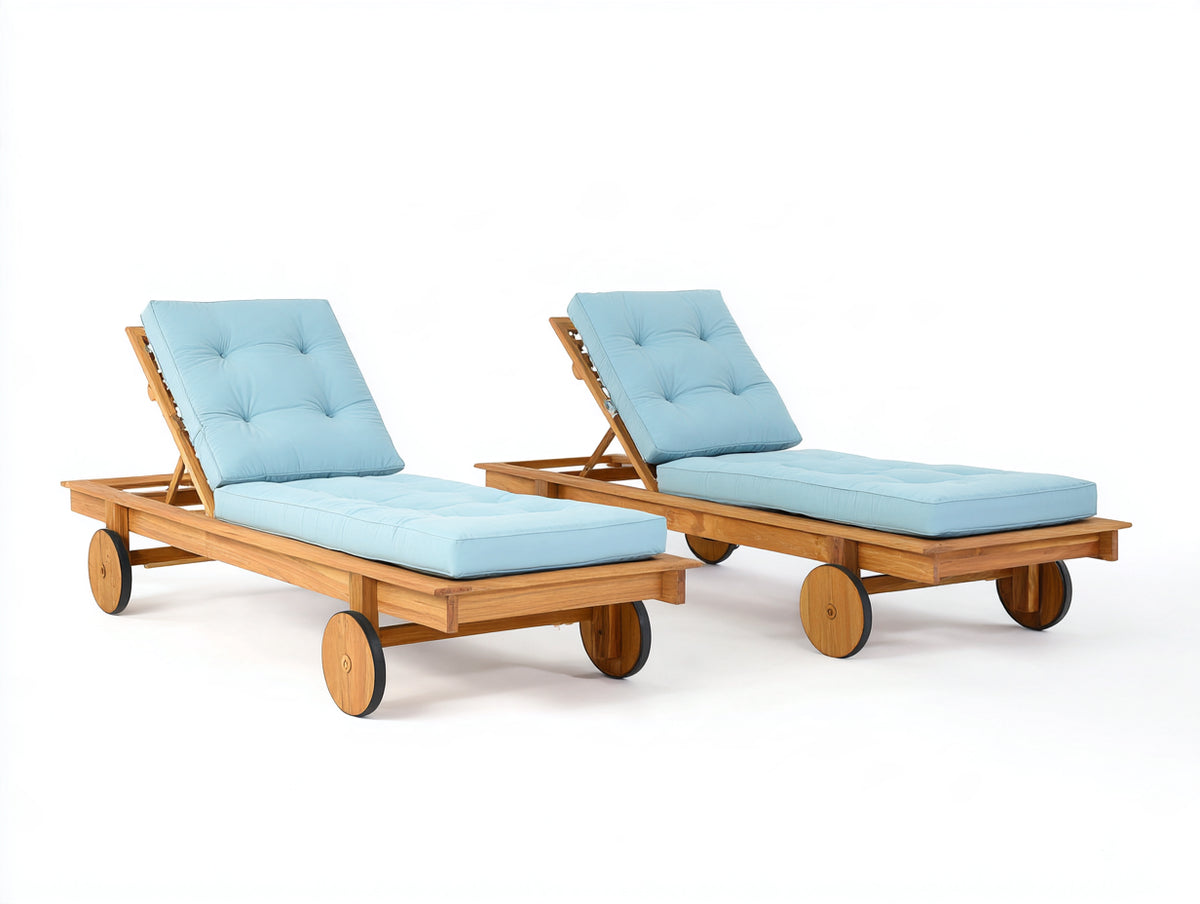 Bain de soleil - Bois-Tissu - 197x69x89 cm - Bleu clair-Bois naturel - Style contemporain