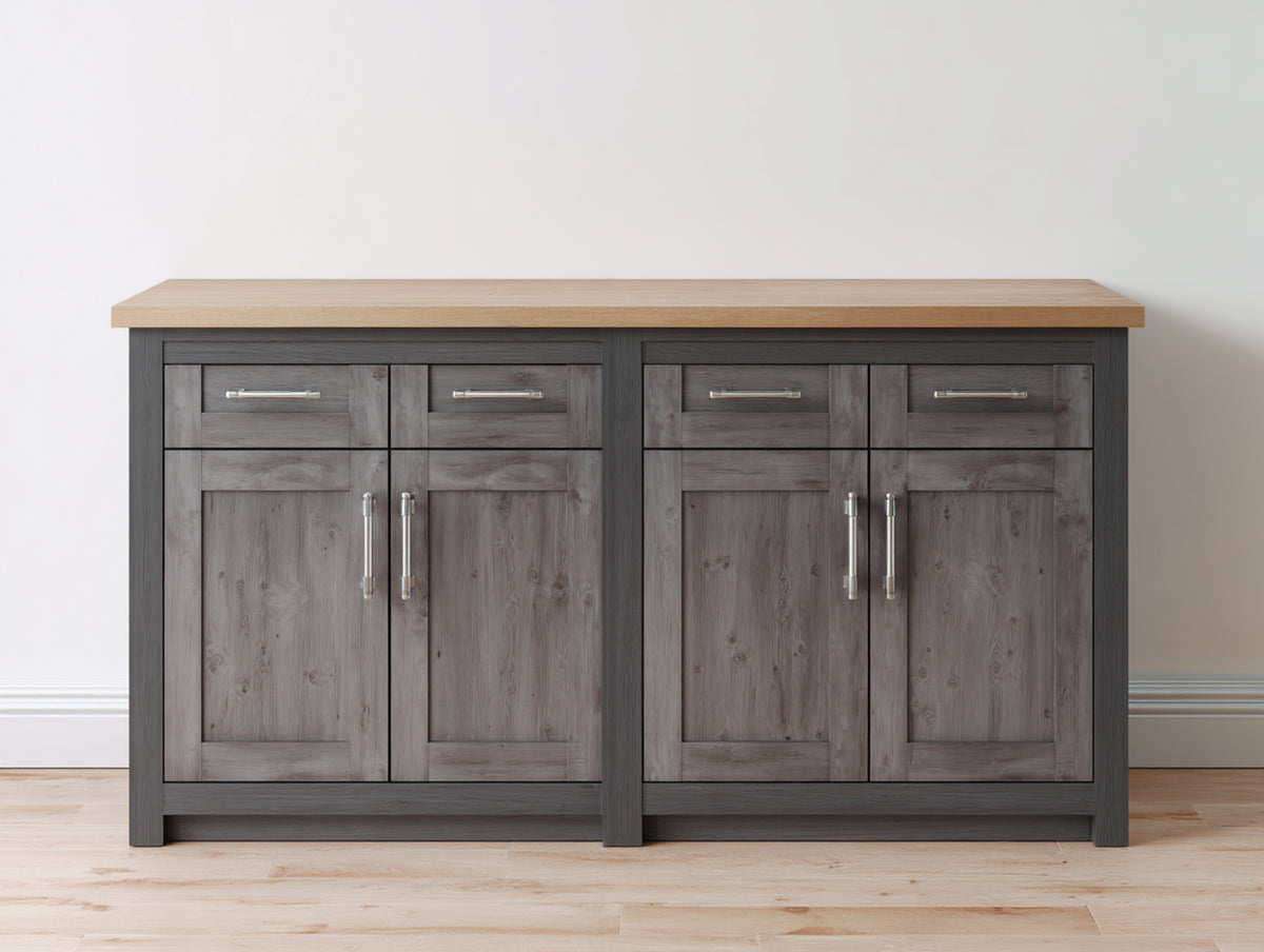 Buffet - Bois - 170 x 46 x 86 cm - Gris brun-Bois naturel - Style rustique moderne