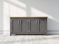 Buffet - Bois - 166 x 44 x 82 cm - Gris taupe-Bois naturel - Style classique contemporain