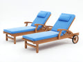 Bain de soleil - Bois-Tissu - 202x73x94 cm - Bleu vif-Bois naturel - Style classique contemporain