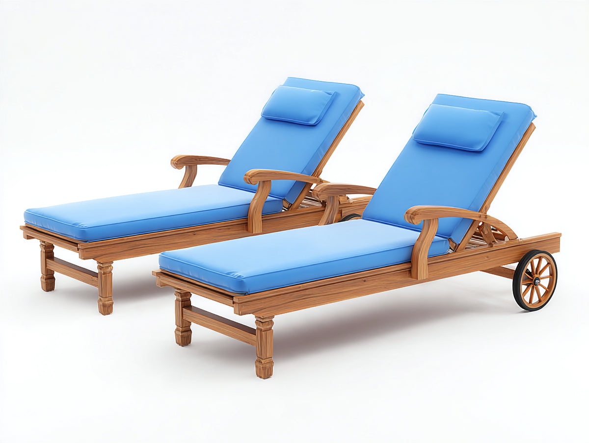 Bain de soleil - Bois-Tissu - 202x73x94 cm - Bleu vif-Bois naturel - Style classique contemporain